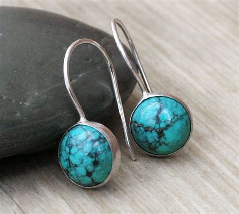 Turquoise Drop Dangle Earrings In Sterling Silver French Wires Etsy