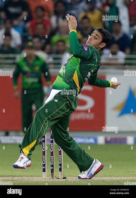 Pakistans Bowler Saeed Ajmal Bowls A Delivery During The Second T20