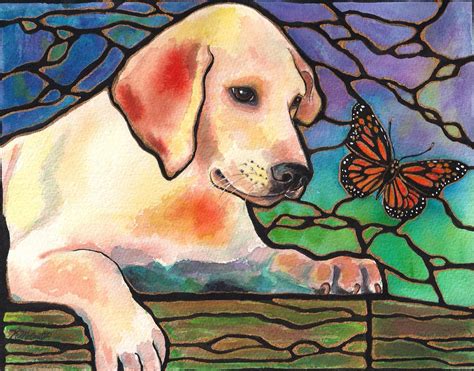 Original Darling Lab Puppy Dog And Butterfly By Karenmccantsart Dog