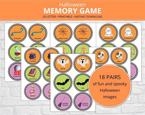 Halloween Memory Game Printable Halloween Matching Game For Etsy