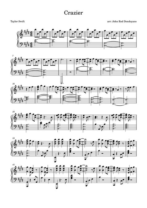 Taylor Swift Crazier Piano Sheet By John Rod Dondoyano Sheet Music