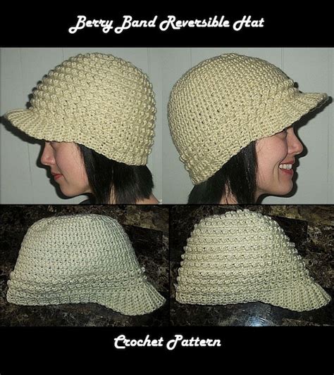 Berry Band Reversible Hat Crochet Pattern With Bill Peak Brim Etsy