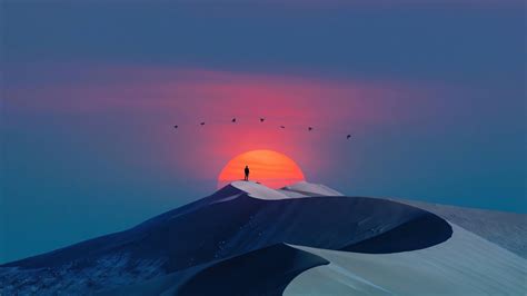 Desert Dune Artistic Sunset Colorful Minimalism Background 4k Hd