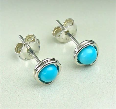 Mm Turquoise Sterling Silver Stud Earrings By Artjeweldesigns