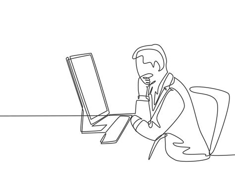 One Continuous Line Drawing Of Young Manager Thinking Seriously On His
