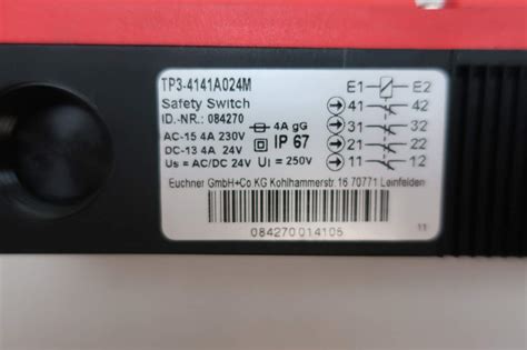 Switch, Safety 2 Type TP3-4141A024M EUCHNER 24V, Type Locking Mechanical Type, HOUSING Plastic 