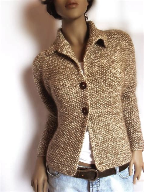 Womens Hand Knit Jacket Merino Wool Sweater Mohair By Pilland