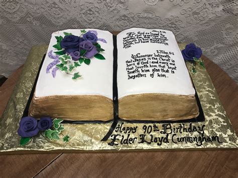 Bible cake made for pastor appreciation day at church. Cake I made for our pastors 90 th birthday party. Used 2 12"x18" cakes. (With images) | Butter ...