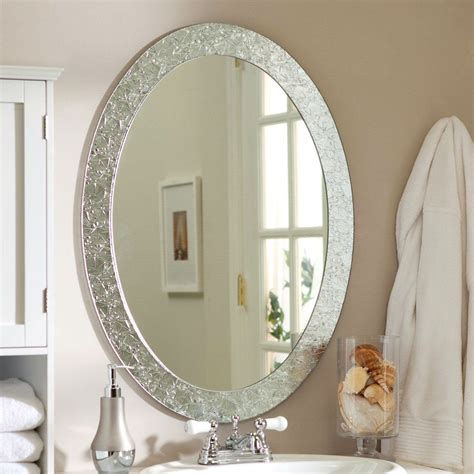 Oval Frame Less Bathroom Vanity Wall Mirror With Elegant Crystal Border