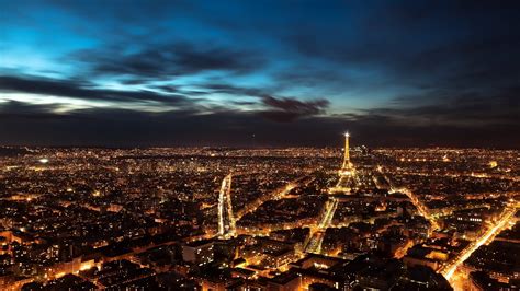 Aerial View Cityscape Photo City Night Paris France Hd Wallpaper