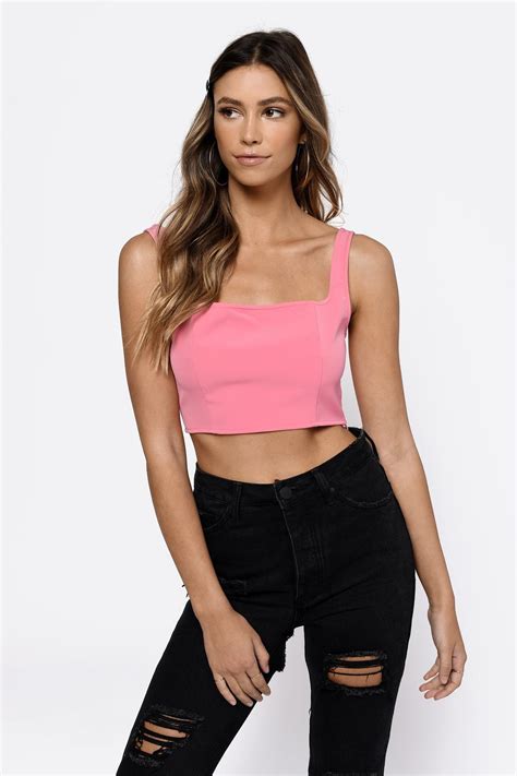 Tobi Crop Tops Womens Jennie Pink Square Neck Tank Pink ⋆ Theipodteacher