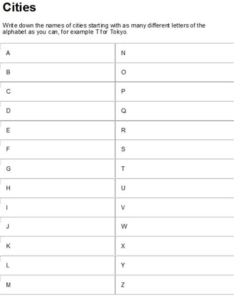 Cities Of The Alphabet Printable English Worksheet Free Esl Resources