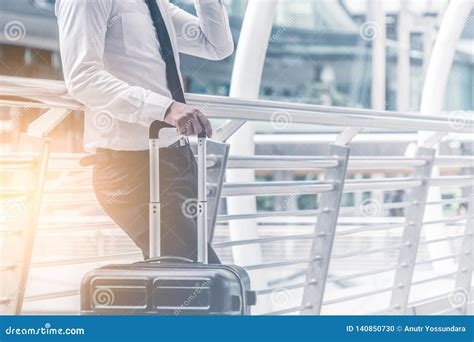 Business Man Standing With Luggage Trip Concept Stock Photo Image Of