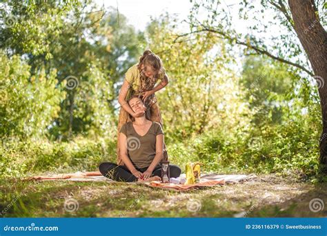 Massage Therapist Adequately Performs A Great Massage In The Sunlight Stock Image Image Of