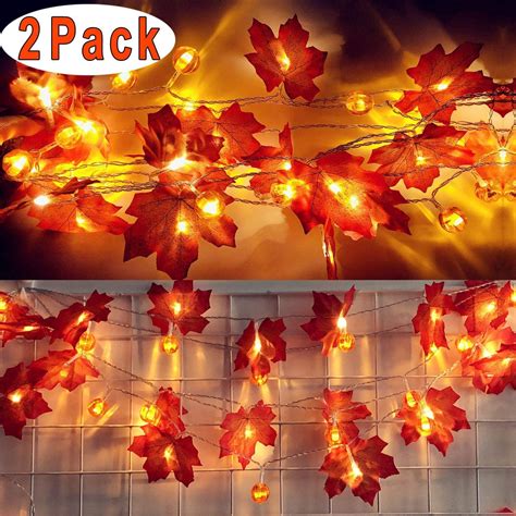 Cntaizhou hairui decoration lights co., ltd. 2 Pack Thanksgiving Decoration Pumpkin & Maple Leaf String ...