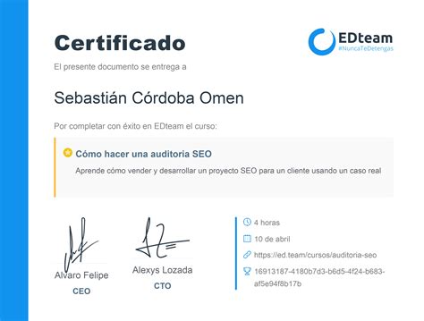 Certificado De Sebastián Córdoba Del Curso Creando Tu Primera Auditoría