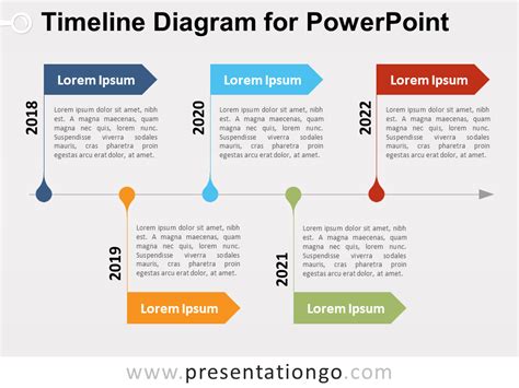 Timeline Diagram For Powerpoint With Pentagon Arrows