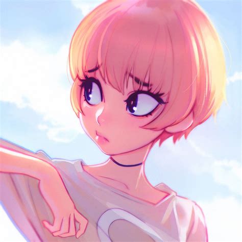 Clouds By Kuvshinov Ilya Digital Painting Portrait Cute Pink Haired