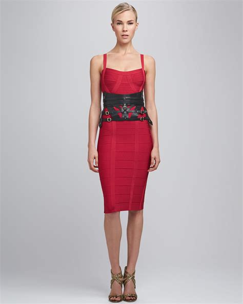 Lyst Herv L Ger Thinstrap Bandage Dress In Red