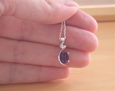 Amethyst Pendant Sterling Silver Chain Oval Amethyst Necklace