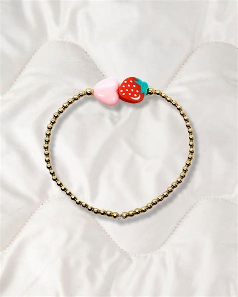Strawberry Shortcake 14k Gold Beaded Bracelet With 3mm Gold Etsy