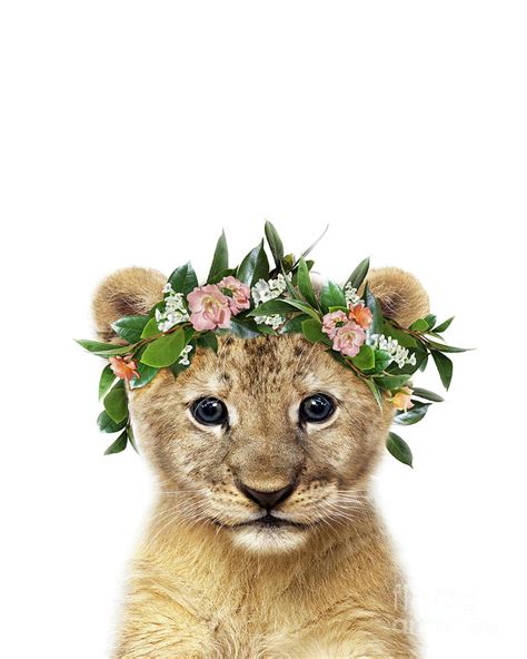 Baby Lion With Flower Crown Baby Animals Art Print By Synplus Digital