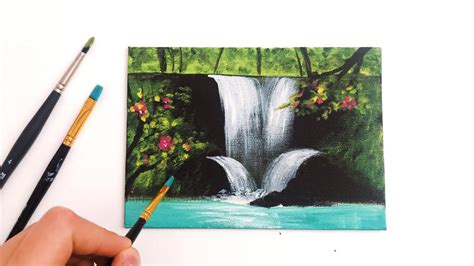 Step By Step Easy Waterfall Landscape Painting For Beginners Youtube