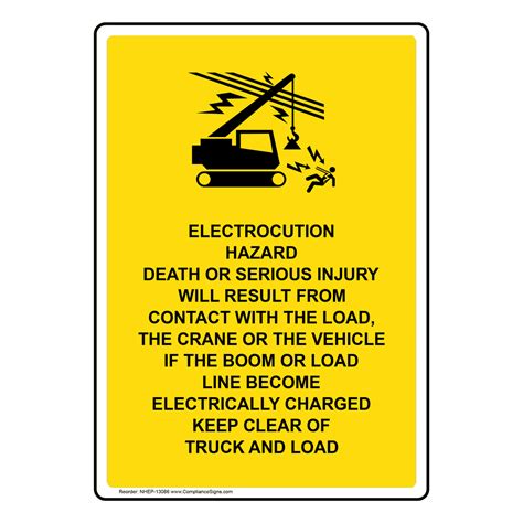 Crane Electrocution Hazard Sign Or Label Vertical Symbol Yellow