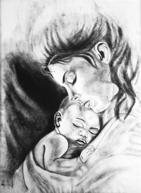 Pencil Sketch Of Mom And Babe Pencil Drawing Of Mother And Babe By Sharon Hall Of