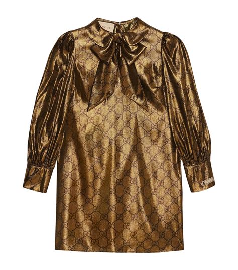 Womens Gucci Gold Silk Gg Supreme Mini Dress Harrods Countrycode