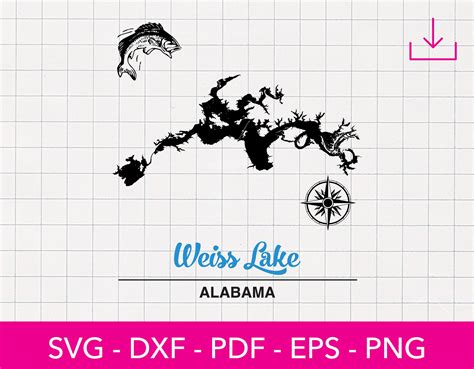 Weiss Lake Alabama Map Shape Svg Cut File Png Dxf Etsy