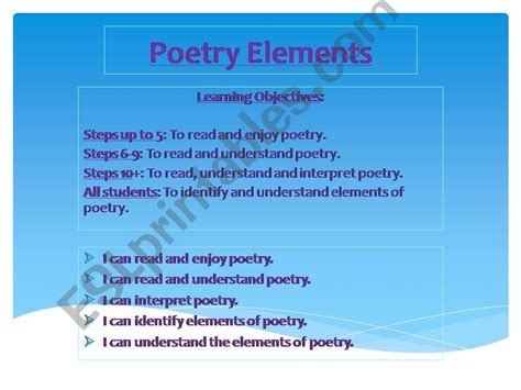 Esl English Powerpoints Poetry Elements