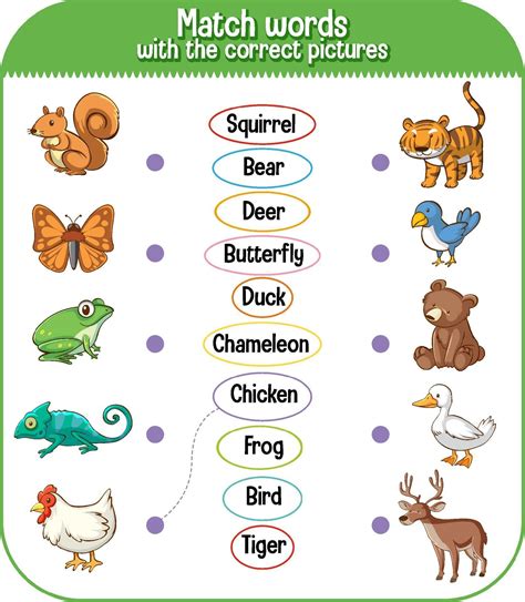 Match Words With The Correct Pictures Game For Kids 2036272 Vector Art 070