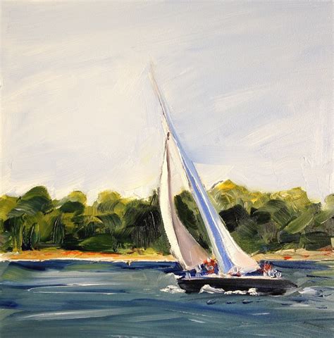 Marias Watercolor Carolina Blue Sailboat Painting In Oil Number 17