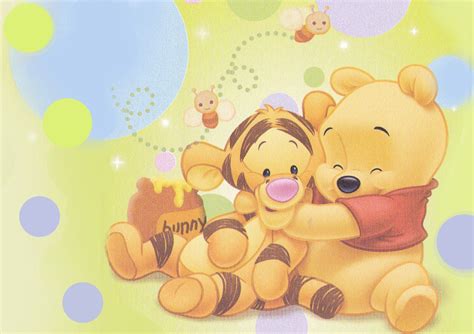 Winnie The Pooh And Tigger Hugging Each Other With Bubbles In The Back