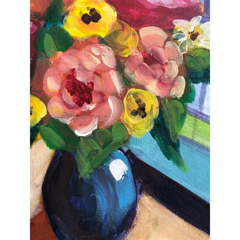 Contemporary Floral Still Life Painting On Canvas Chairish