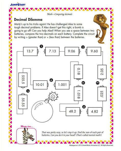 Reading , money , fractions , sight words , multiplication Decimal Dilemma - 5th Grade Math Worksheets - JumpStart ...