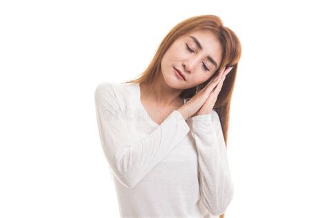 Beautiful Young Asian Woman With Sleeping Gesture Stock Photo Image