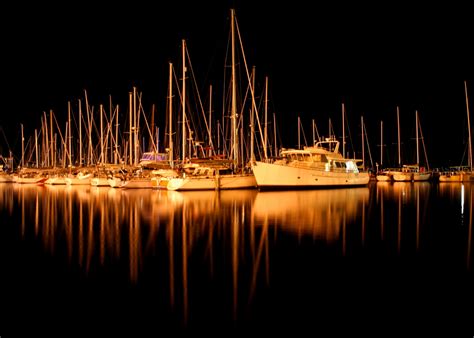 Wallpaper City Reflection Water Night Lights Boat Dock Yacht
