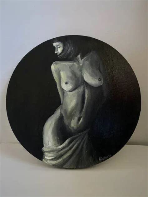 Nude Woman Original Oil Painting Contemporary Room Decor Modern Round