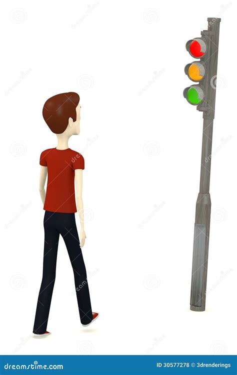 Cartoon Man With Traffic Light Stock Illustration Illustration Of