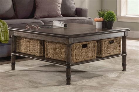 Oversized coffee table rounds out large seating areas with natural beauty and modern form. Hillsdale Seneca Coffee Table with 4 Baskets - Walnut ...