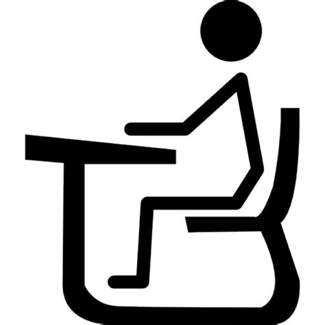 Student Of Stick Man Sitting On A Chair On Class Desk Icons Free Download