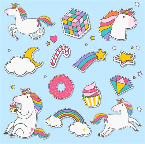 Cute Unicorns With Magic Element Stickers Vector Download Free