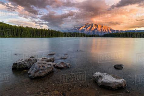 Sunset Over Mount Rundle At Two Jack Lake Banff National Park Unesco