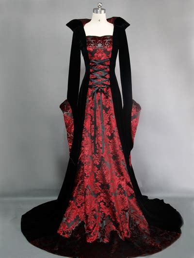 Black And Red Gothic Medieval Vampire Dress Uk