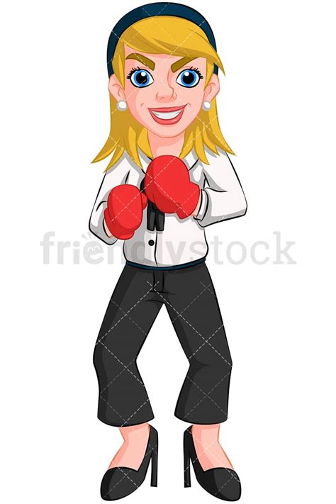 Business Woman Wearing Boxing Gloves Vector Cartoon