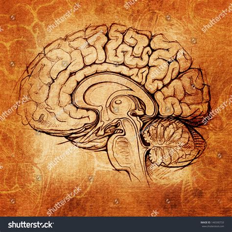 Human Brain Sagittal View Medical Sketchy Stock Illustration 146590733
