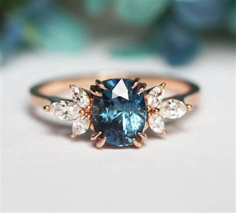 Sapphire Engagement Ring Blue Sapphire Ring Side Diamond Etsy