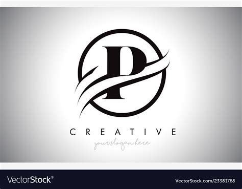 P Letter Logo Design With Circle Swoosh Border Vector Image